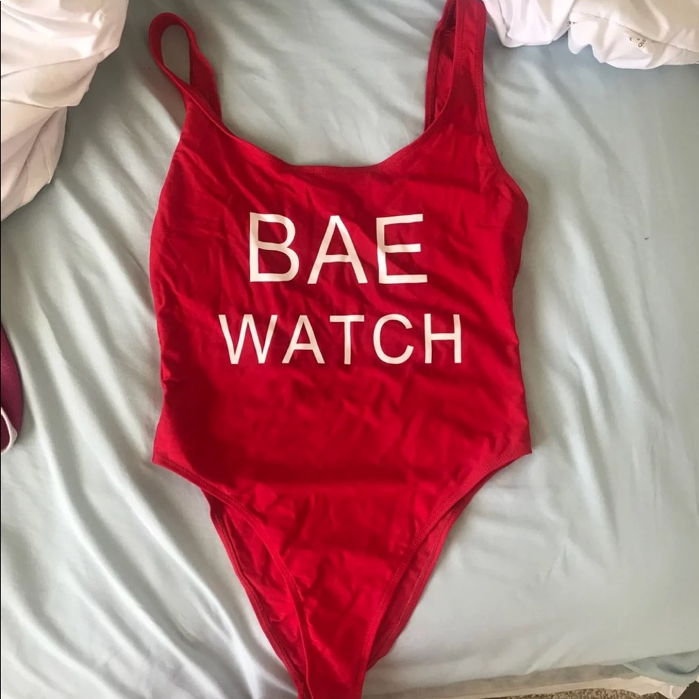 NWOT red “bae watch” swimsuit